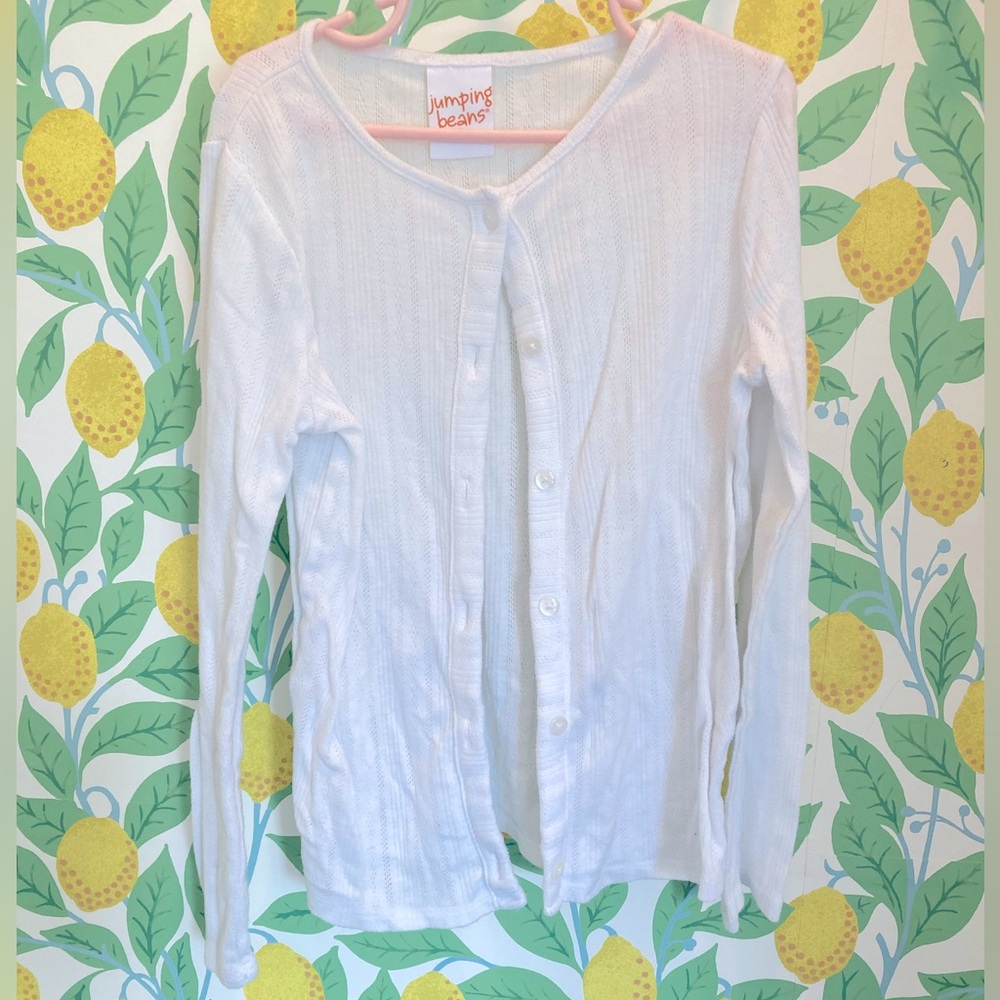 White Cardigan Sweater, Button Down, Lightweight, Pattern Detailing, Size‎ 7